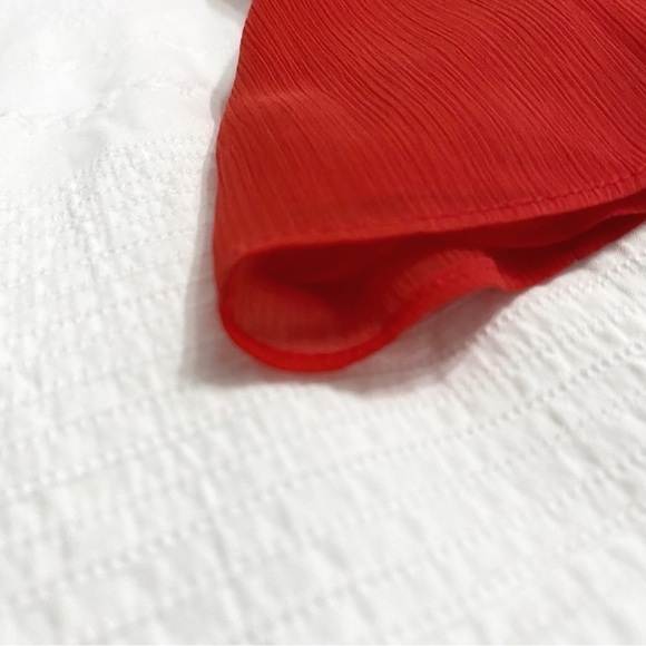 The KOOPLES CARDINAL RED SPAGHETTI STRAPS PLEATED FLOWY MINI CHIFFON DRESS - XS - Picture 10 of 10